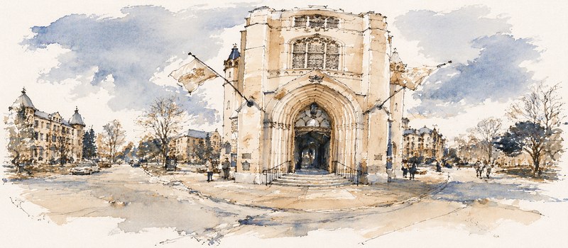 Watercolor portrait of a Catholic church